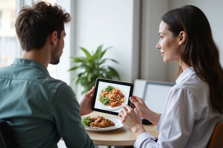 Pacjent rozmawiający z dietetykiem o planie żywieniowym dla cukrzycy
